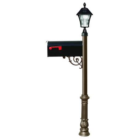 QUALARC Post w/economy mailbox, ornate base, bronze color w/black solar lamp LPST-700-E1-SL-BZ